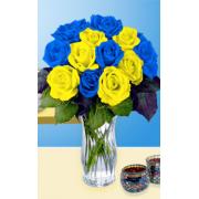 Wholesale 12 Blue And Yellow Roses