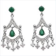 Wholesale Emerald And White Cubic Zircon .925 Sterling Silver Earrings