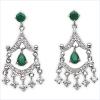 Emerald And White Cubic Zircon .925 Sterling Silver Earrings