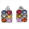 Multisapphire And Diamond .925 Sterling Silver Earrings