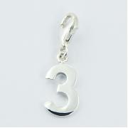 Wholesale Number Three Sterling With Lobster Clasp Silver Charms