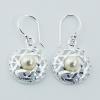 Silver Plated Silver Swarovski Pearl Danglers Convex Netting