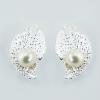 Leafy Silver Plated Sterling Silver Pearl Stud Earrings