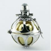 Wholesale Chiming Sphere Open Flower Ornate Silver Pendants Topped By Gem