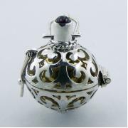 Wholesale Silver Chiming Sphere Pendants Open Pattern With Gemstone