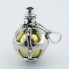 Brass Ball Inside 925 Silver Chiming Sphere Open Flower Pendants