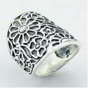 Wholesale Shiny Flower Outlines On Antiqued Sterling Silver Rings