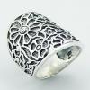 Shiny Flower Outlines On Antiqued Sterling Silver Rings