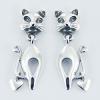 Stylized Sterling Silver  Heart Charms Cat Stud Earrings