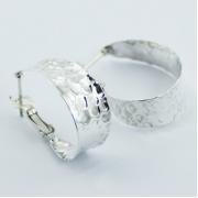 Wholesale 925 Sterling Silver Earrings Sparkling Hammered Oval Hoops