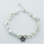 Wholesale Freshwater Pearl Bracelet Antiqued Sterling Silver Flower
