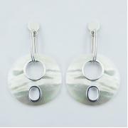 Wholesale Mother Of Pearl Disc Ear Studs Open Shapes Silver Framed