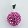 Sterling Silver Czech Crystals Pendant 14mm Pink Sparkle