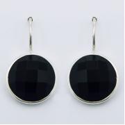 Wholesale Round Black Agate Gems 925 Silver Drop Earrings
