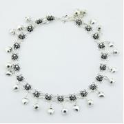 Wholesale Fancy Flowers Chain, Heart & Sphere Charms Silver Anklet