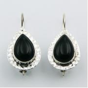 Wholesale Silver Surround Hammered Effect Black Agate Earrings