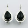 Silver Surround Hammered Effect Black Agate Earrings