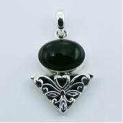 Wholesale 925 Silver Gemstone Pendant Black Agate Ajoure Triangle