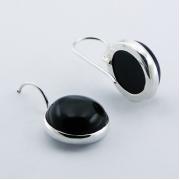 Wholesale Round Gemstone Black Agate Cabochons Silver Drop Earrings