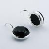 Round Gemstone Black Agate Cabochons Silver Drop Earrings