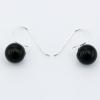 Dainty 925 Silver Black Agate Gemstone Spheres Drop Earrings