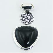 Wholesale Stacked Ajoure Silver Disc Black Agate Gem Hinged Pendants