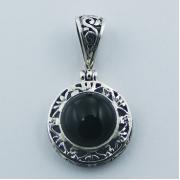 Wholesale Small Round Ajoure Silver Gemstone Pendants Black Agate