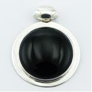 Wholesale Round Black Agate Pendants 925 Sterling Silver Chic Cabochon
