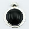 Round Black Agate Pendants 925 Sterling Silver Chic Cabochon