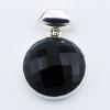 Round Sterling Silver Black Agate Gemstone Pendants