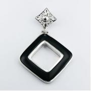 Wholesale Black Agate Open Diamond Shape 925 Ajoure Silver Bails