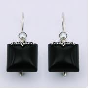 Wholesale Black Agate Freshwater Pearl Ajoure Silver Drop Earrings