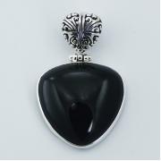 Wholesale 925 Silver Black Agate Pendants Hinged Glossy Gemstone