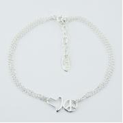 Wholesale Double Silver Curb Chain Bracelets With Heart And Peace