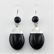 Wholesale Black Agate Earrings Oval And Round Cabochons Drops