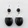 Black Agate Earrings Oval And Round Cabochons Drops