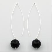 Wholesale 12mm Black Agate Sphere Silver Stick Hanger Earrings