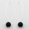 12mm Black Agate Sphere Silver Stick Hanger Earrings