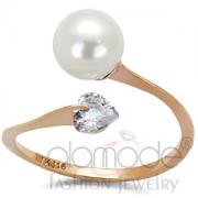 Wholesale Stainless Steel Rose Gold Pearl Heart Stone Ring