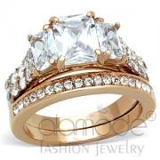 Wholesale Rose Gold Stainless Steel AAA Grade CZ Wedding Ring Set