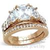 Rose Gold Stainless Steel AAA Grade CZ Wedding Ring Set