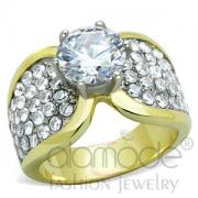 Wholesale Two Toned Gold Stainless Steel AAA Grade CZ Engagement Ring