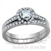 Wholesale Haloed Heart Stainless Steel AAA Grade CZ Wedding Ring Set
