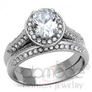Wholesale Haloed Oval Stainless Steel AAA Grade CZ Wedding Ring Set