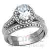 Haloed Oval Stainless Steel AAA Grade CZ Wedding Ring Set