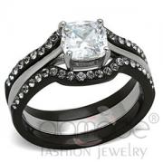 Wholesale Two Tone Black Stainless Steel AAA Grade CZ Wedding Ring Set