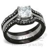 Two Tone Black Stainless Steel AAA Grade CZ Wedding Ring Set