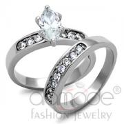 Wholesale Small Oval Stainless Steel AAA Grade CZ Wedding Ring Set