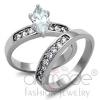 Small Oval Stainless Steel AAA Grade CZ Wedding Ring Set