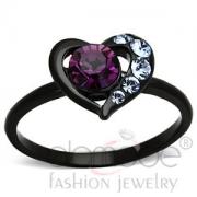 Wholesale Black Heart Stainless Steel Top Grade Crystal Ring